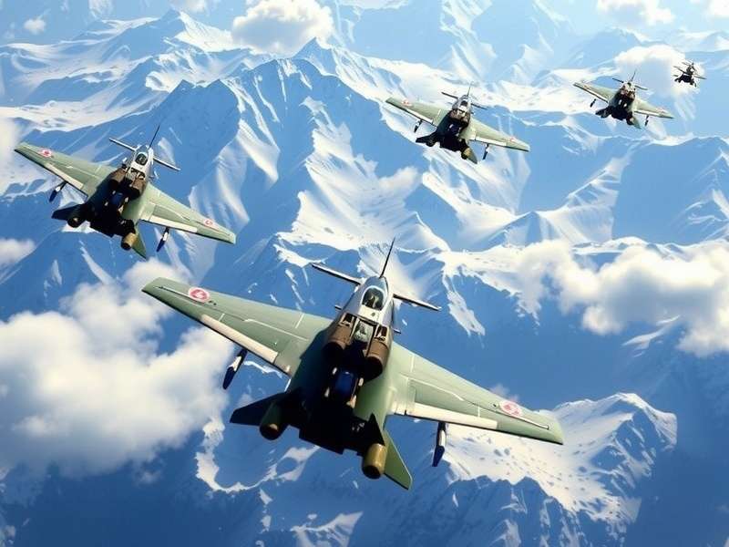 Victorious Ace Odyssey gameplay screenshot showing Indian Air Force pilots in HAL Tejas fighter jets navigating the Himalayan mountain ranges during a strategic air combat mission against enemy forces